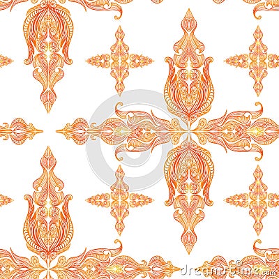 Orange oriental sunny vintage lace seamless pattern Vector Illustration