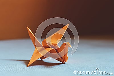 Orange origami bird , a bird made of paper-origami. Stock Photo