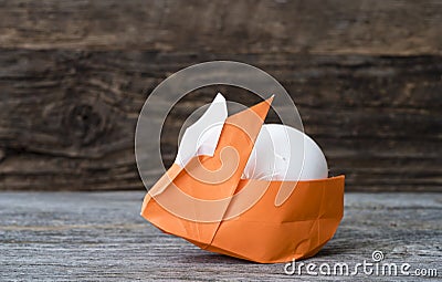 Orange Origami Bunny Basket Stock Photo