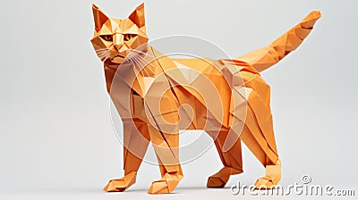 Orange Origami Cat Print In The Style Of Bjarke Ingels Stock Photo