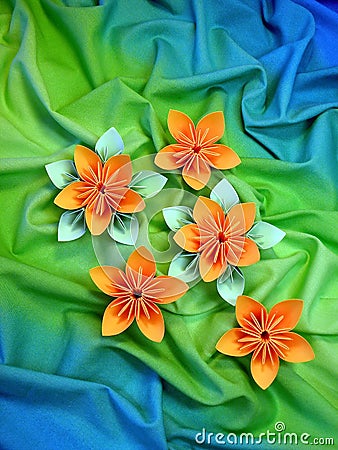 Orange origami flowers Stock Photo