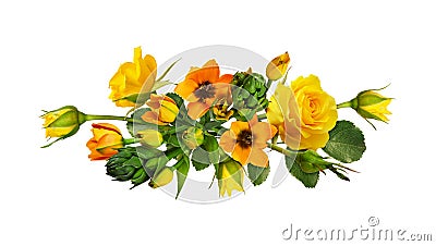 Orange ornithogalum flowers and yellow roses in a floral arrangement Stock Photo