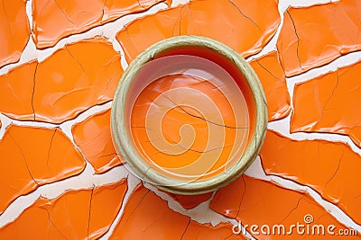 orange paint cracking on a clay pot Stock Photo