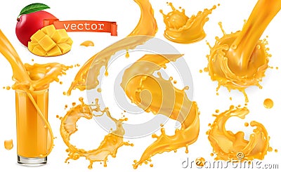 Orange paint splash. Mango, pineapple, papaya juice. vector icon set Vector Illustration