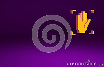 Orange Palm print recognition icon isolated on purple background. Biometric hand scan. Fingerprint identification Cartoon Illustration
