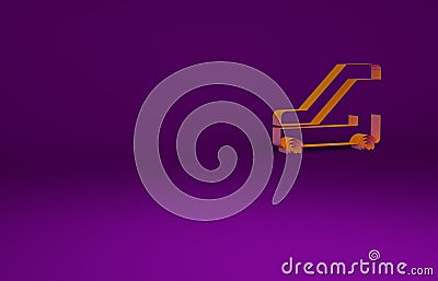 Orange Passenger ladder for plane boarding icon isolated on purple background. Airport stair travel. Minimalism concept Cartoon Illustration