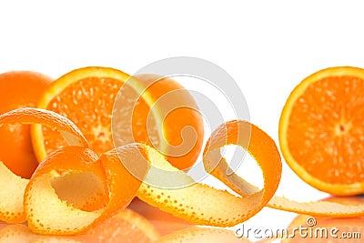 Orange peel and juicy oranges Stock Photo