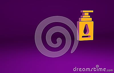 Orange Personal lubricant icon isolated on purple background. Lubricating gel. Cream for erotic sex games. Tube with Cartoon Illustration
