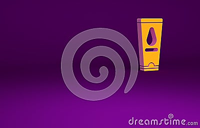 Orange Personal lubricant icon on purple background. Lubricating gel. Cream for erotic sex games. Tube with Cartoon Illustration