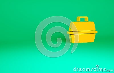 Orange Pet carry case icon isolated on green background. Carrier for animals, dog and cat. Container for animals. Animal Cartoon Illustration