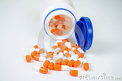 Orange pharmacy capsules Stock Photo