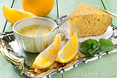 Orange pie and delicate orange dessert Stock Photo