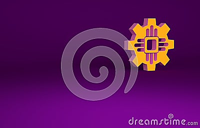 Orange Processor icon isolated on purple background. CPU, central processing unit, microchip, microcircuit, computer Cartoon Illustration