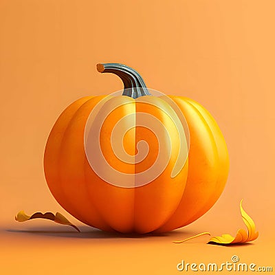 orange pumpkin on orange background with leaves Stock Photo