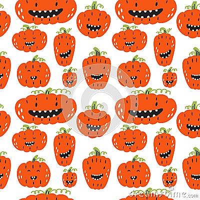 Orange pumpkin characters Halloween pattern Vector Illustration