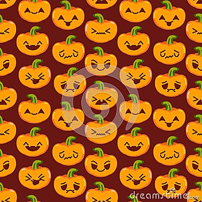 Orange pumpkin emoji icons pattern Vector Illustration