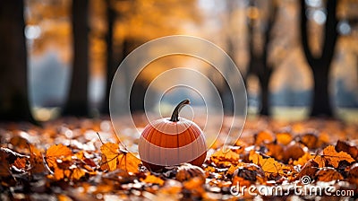 An orange pumpkin rests peacefully surrounded by lush leaves Stock Photo