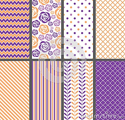 Orange & Purple Seamless Patterns Vector Illustration