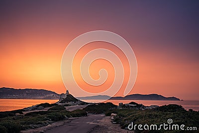 Sunset behind citadel of Calvi in Corsica Stock Photo