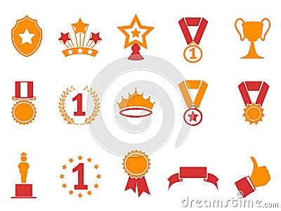 Orange and red color award icons set Vector Illustration