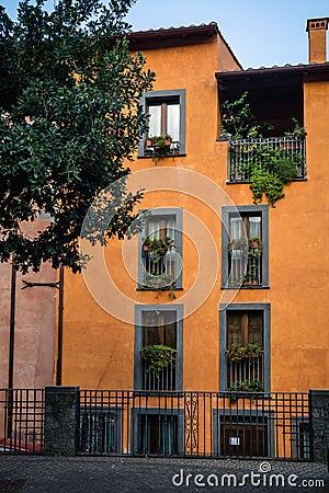 Orange renovated house in Santu Lussurgiu, Sardinia Stock Photo