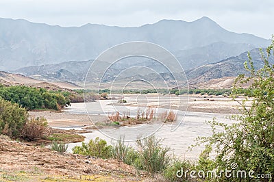 Orange River on Namibia and South Africa border near Sendelingsdrift Stock Photo