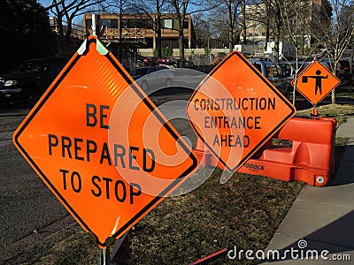 Orange Road Signs in Washington DC Editorial Stock Photo