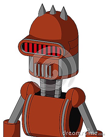 Orange Robot With Dome Head And Vent Mouth And Visor Eye And Three Spiked Stock Photo