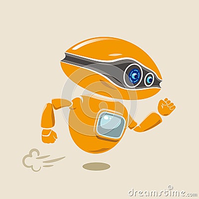 Orange robot flying fast in a hurry Vector Illustration