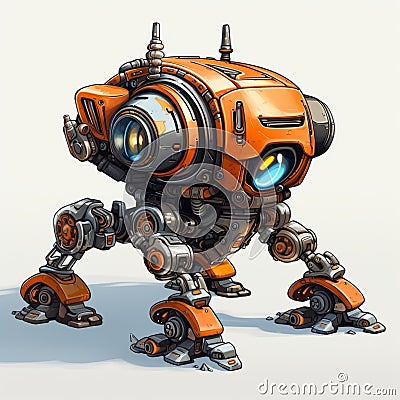 Sci-fi Robot Character: Detailed Steampunk Mecha Art Cartoon Illustration