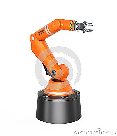 Orange robotic arm isolated on white background Stock Photo