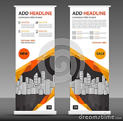 Orange Roll up banner stand template design, business brochure flyer, infographics, presentation, advetisement Vector Illustration