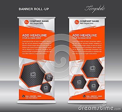 Orange Roll up banner template vector, roll up stand, banner Vector Illustration