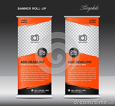 Orange Roll up banner template vector, roll up stand, banner Vector Illustration