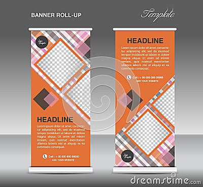 Orange Roll up banner template vector, roll up stand, display Vector Illustration