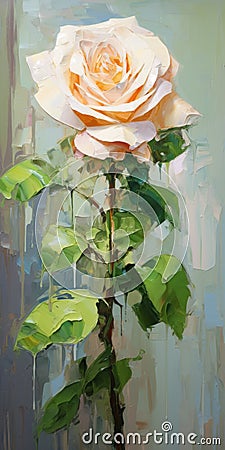 Orange Rose Painting On Green Background - High-quality Artwork Stock Photo