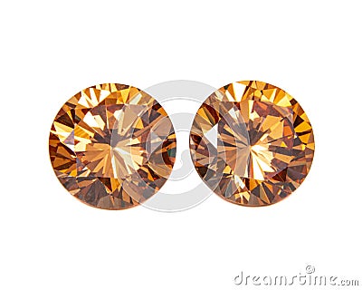 Orange round diamonds topaz stone luxury isolated on the white background Stock Photo