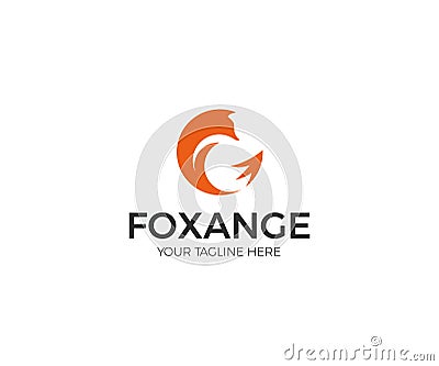 Orange Round Fox Logo Template. Circle Abstract Fox Vector Design Vector Illustration