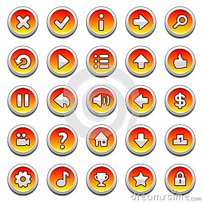 Orange, round game menu buttons Vector Illustration