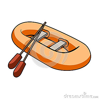 Orange rubber lifeboat.The boat, which weighs on the sides of large boats for the rescue.Ship and water transport single Vector Illustration