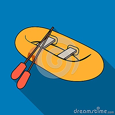 Orange rubber lifeboat.The boat, which weighs on the sides of large boats for the rescue.Ship and water transport single Vector Illustration