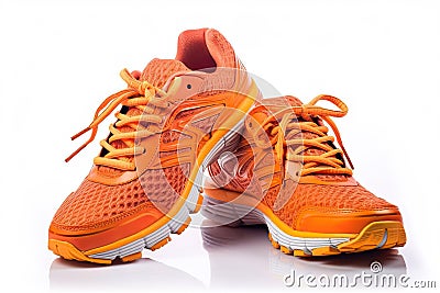 Orange Running Shoes on White Background, Generative AI Stock Photo