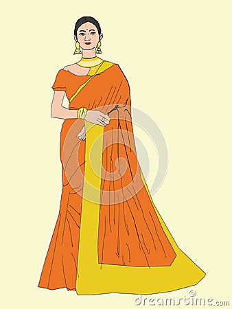 Indian cartoon girl with saree Cartoon Illustration