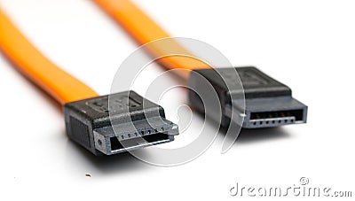 Orange Sata Cable on White background Stock Photo