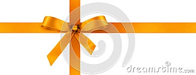 Orange Satin Gift Ribbon with Decorative Bow - Panorama Banner Stock Photo