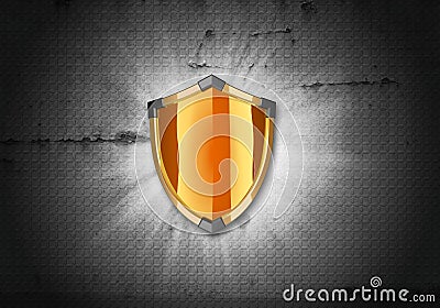 Orange shield on the dark background Stock Photo