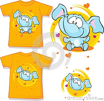 Orange shirt with baby elephant printed - vector Vector Illustration
