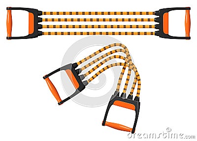 Orange shoulder expander with elastic cords, stretched and folded, vector illustration Vector Illustration