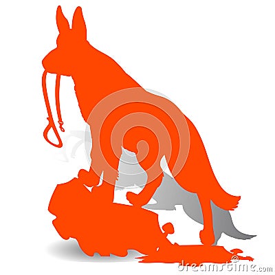 Orange Silhouette of a Dog German Shepherd holding a leash, an Stock Photo