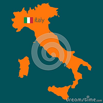 Orange silhouette of Italy with flag Vector Illustration